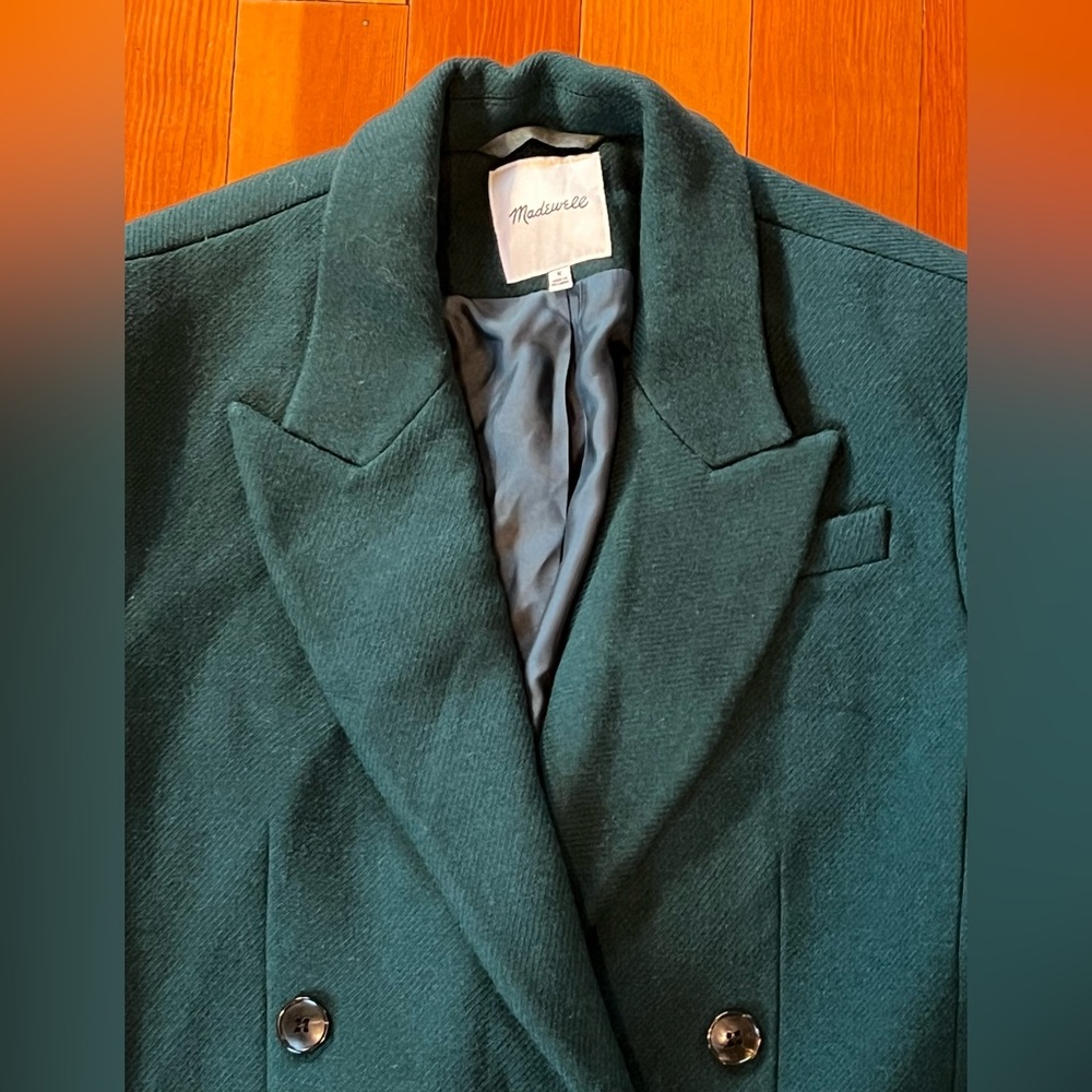 Madewell NWOT Elegant Emerald Green Double-Breasted Women's Wool Coat - Medium - Picture 4 of 7